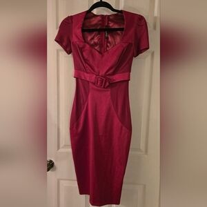 Laura Byrnes Pinup Couture Burgundy  Red Dress Rockabilly 1940s Dress Swing
